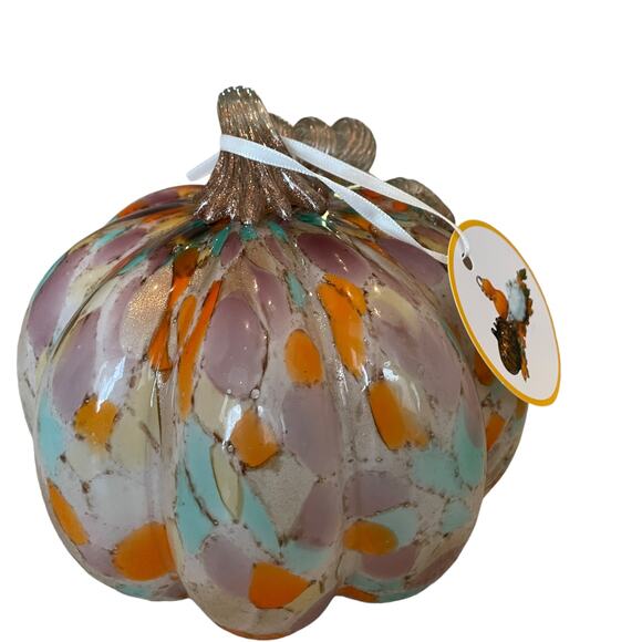 Multicolored Hand Blown Art Glass Pumpkin Stained Glass Designer Fall Home Decor - Picture 13 of 16